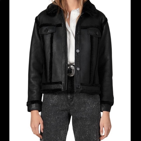 SHERLING AND LEATHER JACKET SANDRO PARIS - Picture 2 of 8